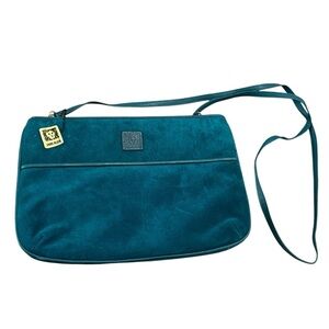 Anne Klein for Calderon Vintage Teal Suede Leather Crossbody Bag Y2K